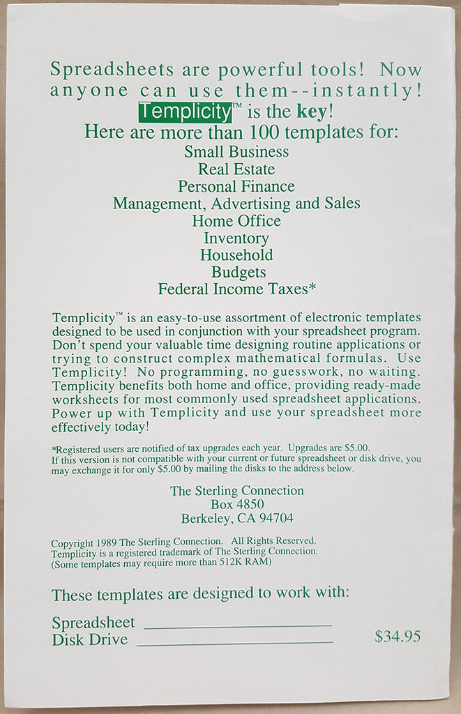 Commodre Template Templicity v1.5 MaxiPlan Spreadsheet Templates - 1988 The Sterling Con ...