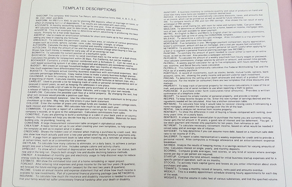 Commodre Template Templicity v1.5 MaxiPlan Spreadsheet Templates - 1988 The Sterling Con ...