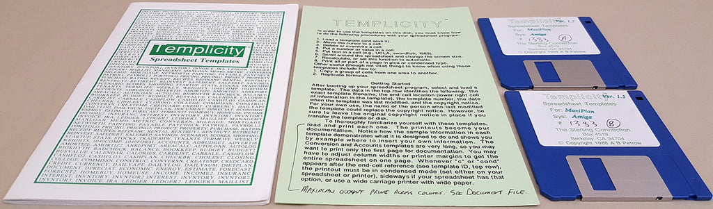 Commodre Template Templicity v1.5 MaxiPlan Spreadsheet Templates - 1988 The Sterling Con ...